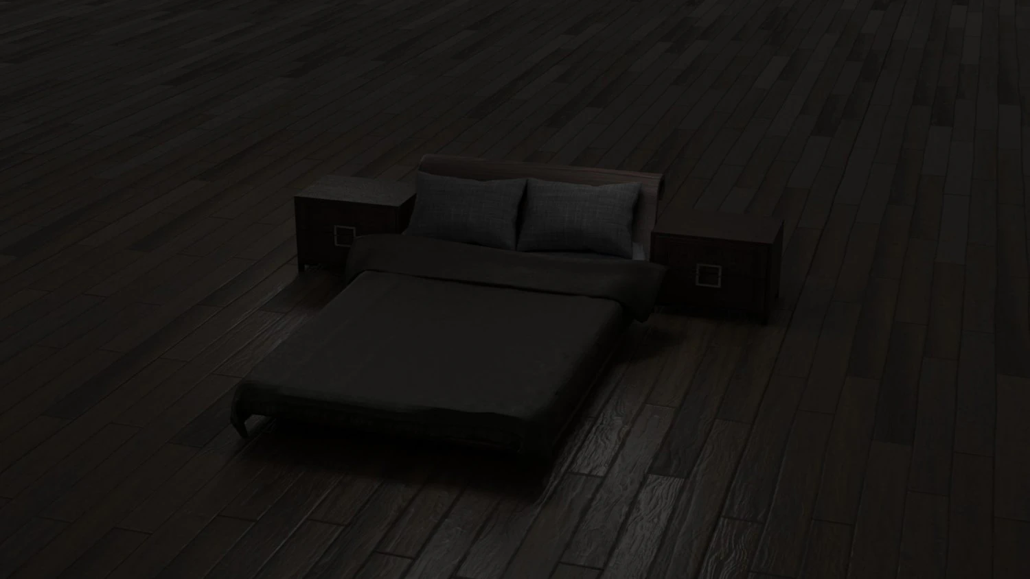 bed with nightstands in a dark style low-poly 3D Model .c4d .max .obj .3ds .fbx .stl .blend