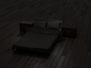 bed with nightstands in a dark style low-poly 3D Model