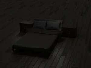 Bett mit Nachttischen im dunklen Low-Poly-Stil 3D Modell