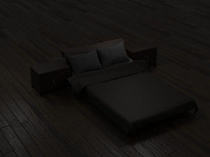 bed with nightstands in a dark style low-poly 3D Model