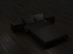 bed with nightstands in a dark style low-poly 3D Model