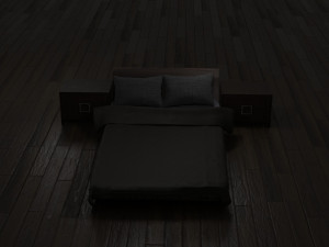 bed with nightstands in a dark style low-poly 3D Model