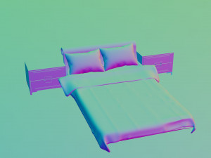 bed with nightstands in a dark style low-poly 3D Model