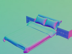 bed with nightstands in a dark style low-poly 3D Model