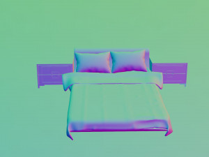 bed with nightstands in a dark style low-poly 3D Model