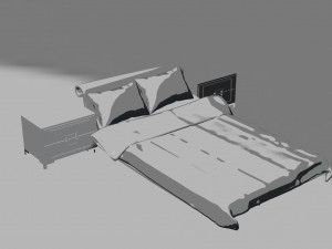 bed with nightstands in a dark style low-poly 3D Model