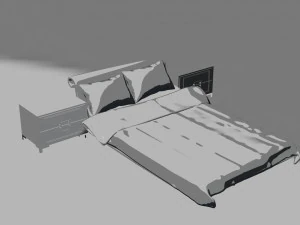 bed with nightstands in a dark style low-poly 3D Model