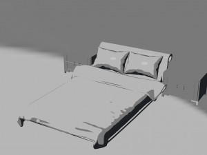 bed with nightstands in a dark style low-poly 3D Model