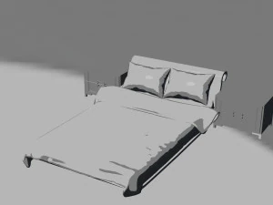 bed with nightstands in a dark style low-poly 3D Model