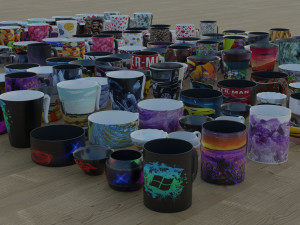 200 cups in different styles 3D Model