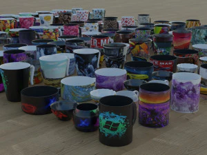 200 cangkir dalam gaya berbeda Model 3D