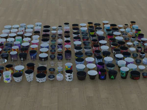 200 cups in different styles 3D Model