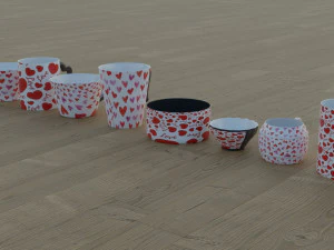 200 cups in different styles 3D Model