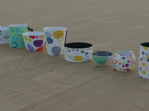 200 cups in different styles 3D Model