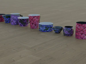 200 cups in different styles 3D Model
