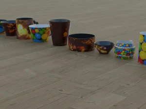200 cups in different styles 3D Model