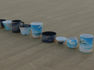 200 cups in different styles 3D 모델