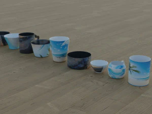 200 cups in different styles 3D Model