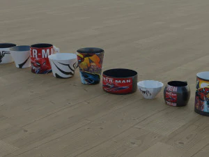 200 cups in different styles 3D Model