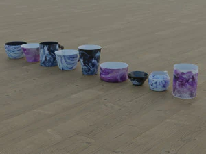 200 cups in different styles 3D Model