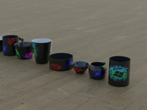 200 cups in different styles 3D Model