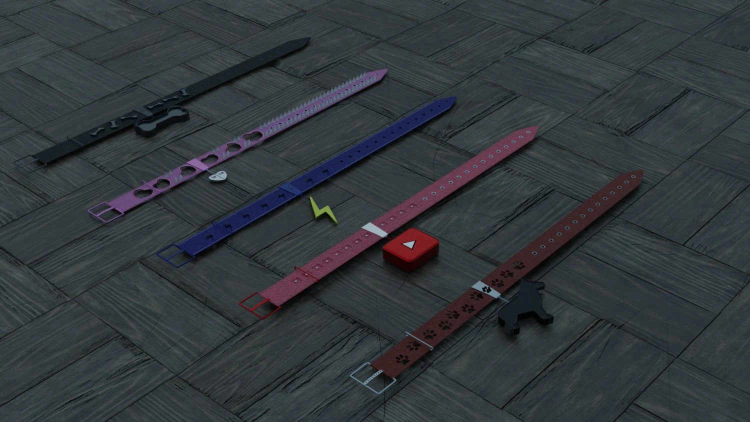 dog collars in different styles 3D Model .c4d .max .obj .3ds .fbx .stl .blend 