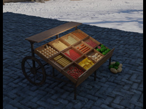 model of a cart with vegetables and fruits 3D Model