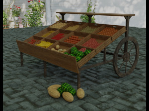 model of a cart with vegetables and fruits 3D Model
