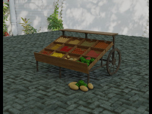 model of a cart with vegetables and fruits 3D Model