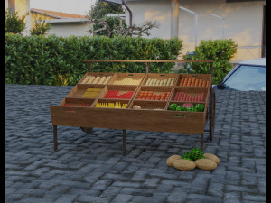 model of a cart with vegetables and fruits 3D Model