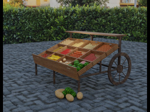 model of a cart with vegetables and fruits 3D Model