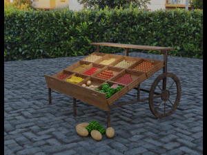 model of a cart with vegetables and fruits 3D Model