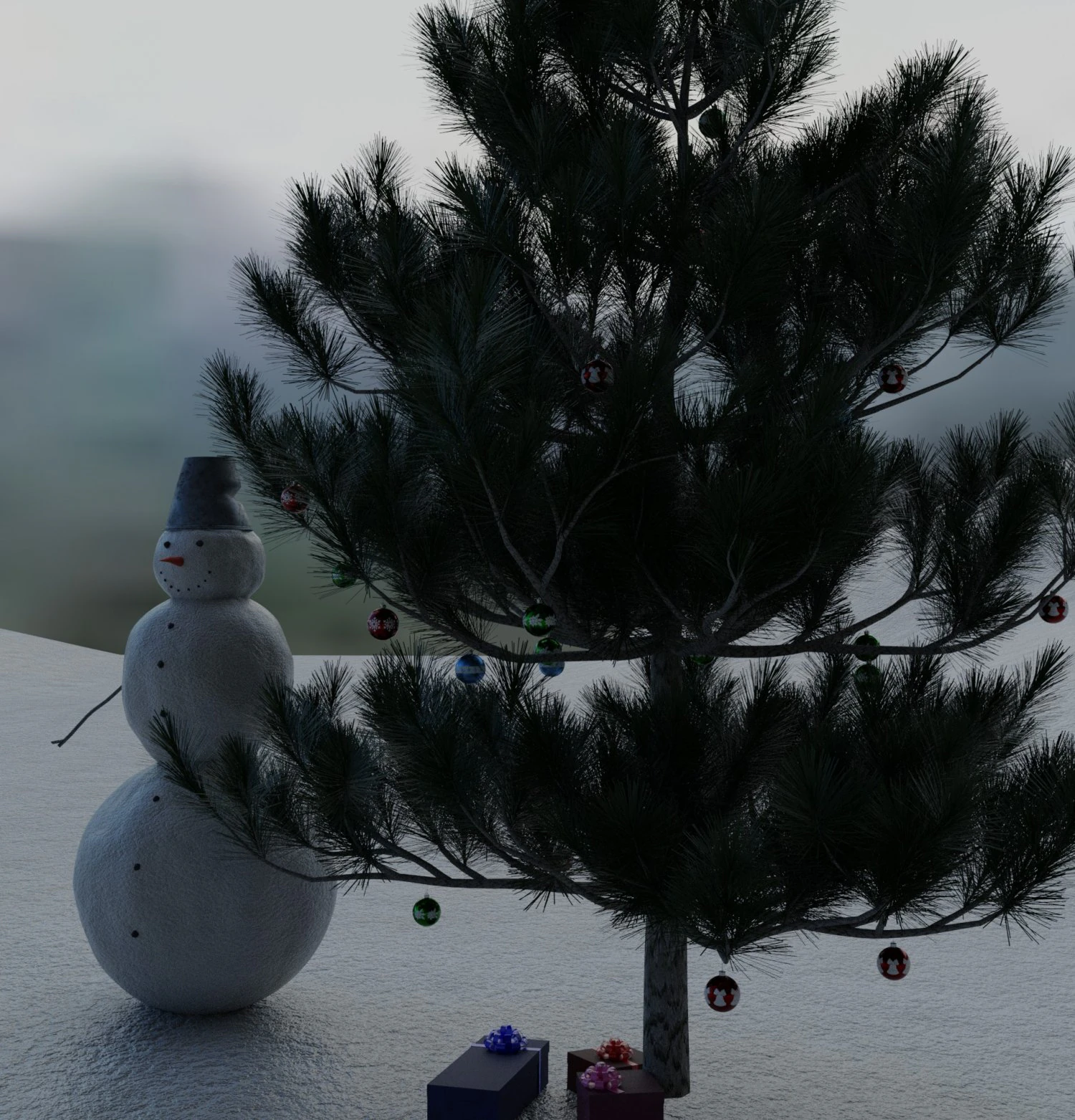 soil snowman with christmas tree and toys on it 3D Model .c4d .max .obj .3ds .fbx .stl .blend 