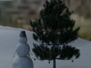 soil snowman with christmas tree and toys on it 3D Model