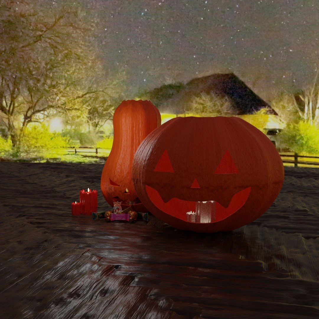 halloween pumpkins with candies and candles 3D Model .c4d .max .obj .3ds .fbx .stl .blend 