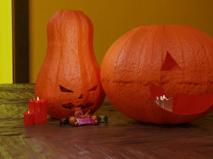 halloween pumpkins with candies and candles Modelo 3D