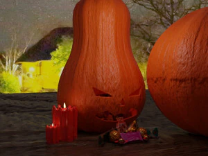 halloween pumpkins with candies and candles 3D Model