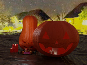 halloween pumpkins with candies and candles Modelo 3D