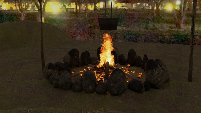bonfire with a rusty charred bowl 3D Модель .c4d .max .obj .3ds .fbx .stl .blend 