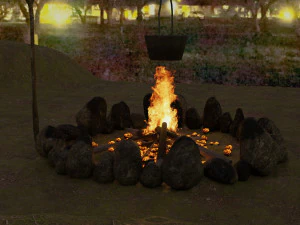 ognisko z zardzewiałą, zwęgloną miską Model 3D