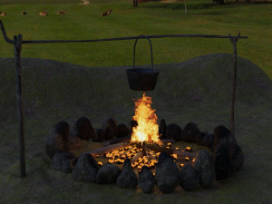 bonfire with a rusty charred bowl 3D Модель