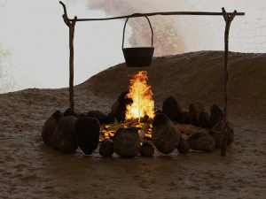 bonfire with a rusty charred bowl 3D Model