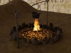 bonfire with a rusty charred bowl 3D Модель