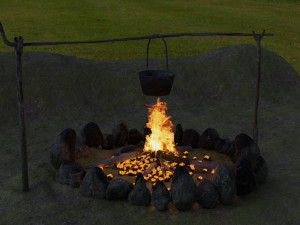bonfire with a rusty charred bowl 3D Модель