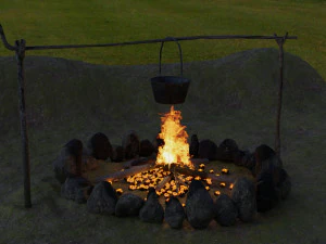 bonfire with a rusty charred bowl 3D Model