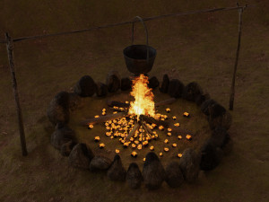 bonfire with a rusty charred bowl 3D Модель