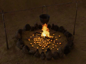 bonfire with a rusty charred bowl 3D Model