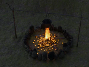 bonfire with a rusty charred bowl 3D Model