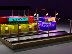 ローポリハウス道路ゲームアセット 3Dモデル