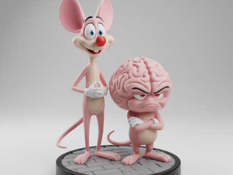 Bonecos 3D-stijl manga anime roze en cerebro halloween caricato 3D printmodel